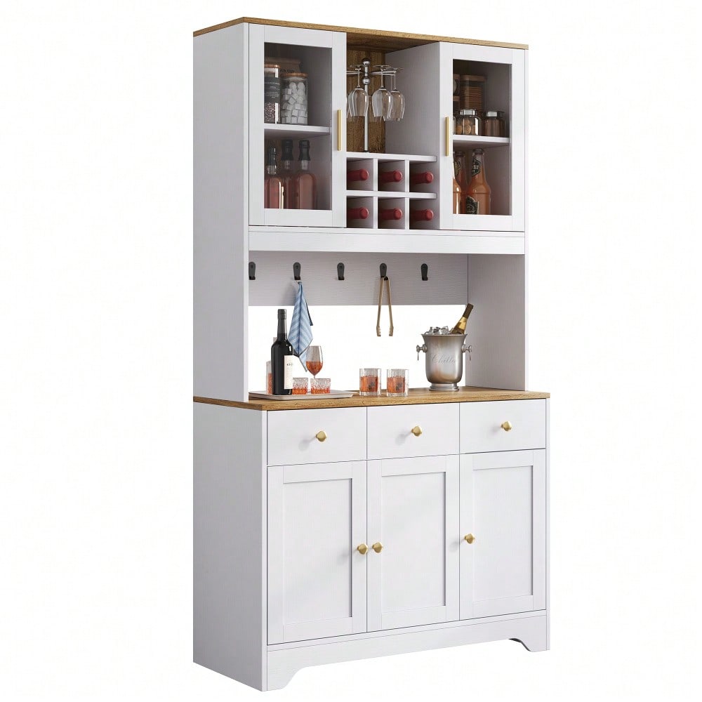 Sideboard, Hochschrank in weißer Holzmaserung, 94,5 x 30 x 175,5 cm, für Wohn- und Esszimmer
