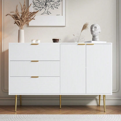 Sideboard, Wohnzimmerschrank mit Türen und Schubladen, Innenregalen, Kommode mit goldenen Griffen und Beinen