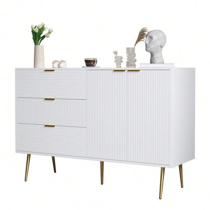 Sideboard, Wohnzimmerschrank mit Türen und Schubladen, Innenregalen, Kommode mit goldenen Griffen und Beinen