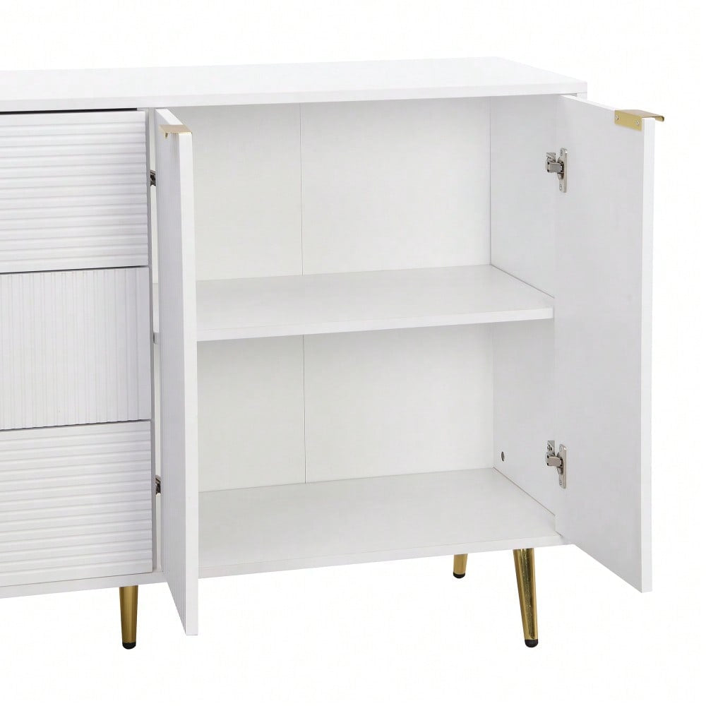 Sideboard, Wohnzimmerschrank mit Türen und Schubladen, Innenregalen, Kommode mit goldenen Griffen und Beinen