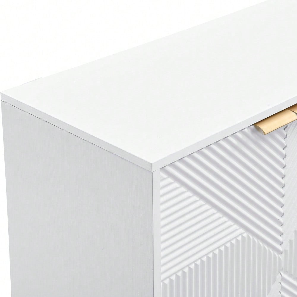Sideboard mit vier geformten Türen, verstellbaren Innenböden, Metallgriffen und kugelförmigen Beinen