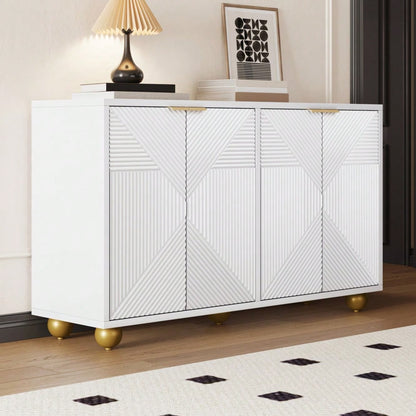 Sideboard mit vier geformten Türen, verstellbaren Innenböden, Metallgriffen und kugelförmigen Beinen