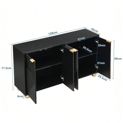 Sideboard mit vier geformten Türen, verstellbaren Innenböden, Metallgriffen und kugelförmigen Beinen