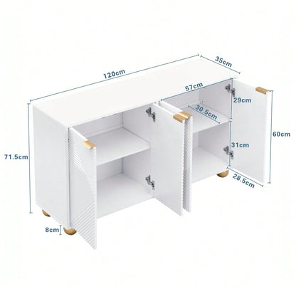 Sideboard mit vier geformten Türen, verstellbaren Innenböden, Metallgriffen und kugelförmigen Beinen