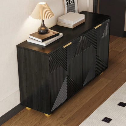 Sideboard mit vier geformten Türen, verstellbaren Innenböden, Metallgriffen und kugelförmigen Beinen