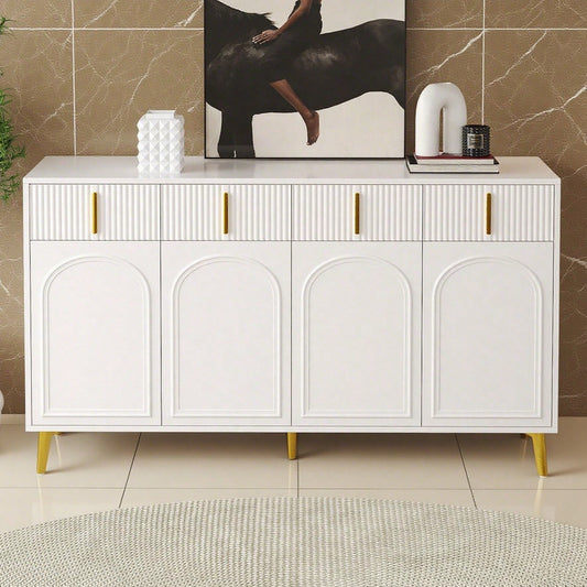 Sideboard mit goldenen Griffen und Beinen, 4 Türen, 4 Schubladen, mit herausnehmbarem Laminat, geeignet für Wohn- und Esszimmer, 140*37,8*82 cm.