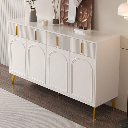 Sideboard mit goldenen Griffen und Beinen, 4 Türen, 4 Schubladen, mit herausnehmbarem Laminat, geeignet für Wohn- und Esszimmer, 140*37,8*82 cm.