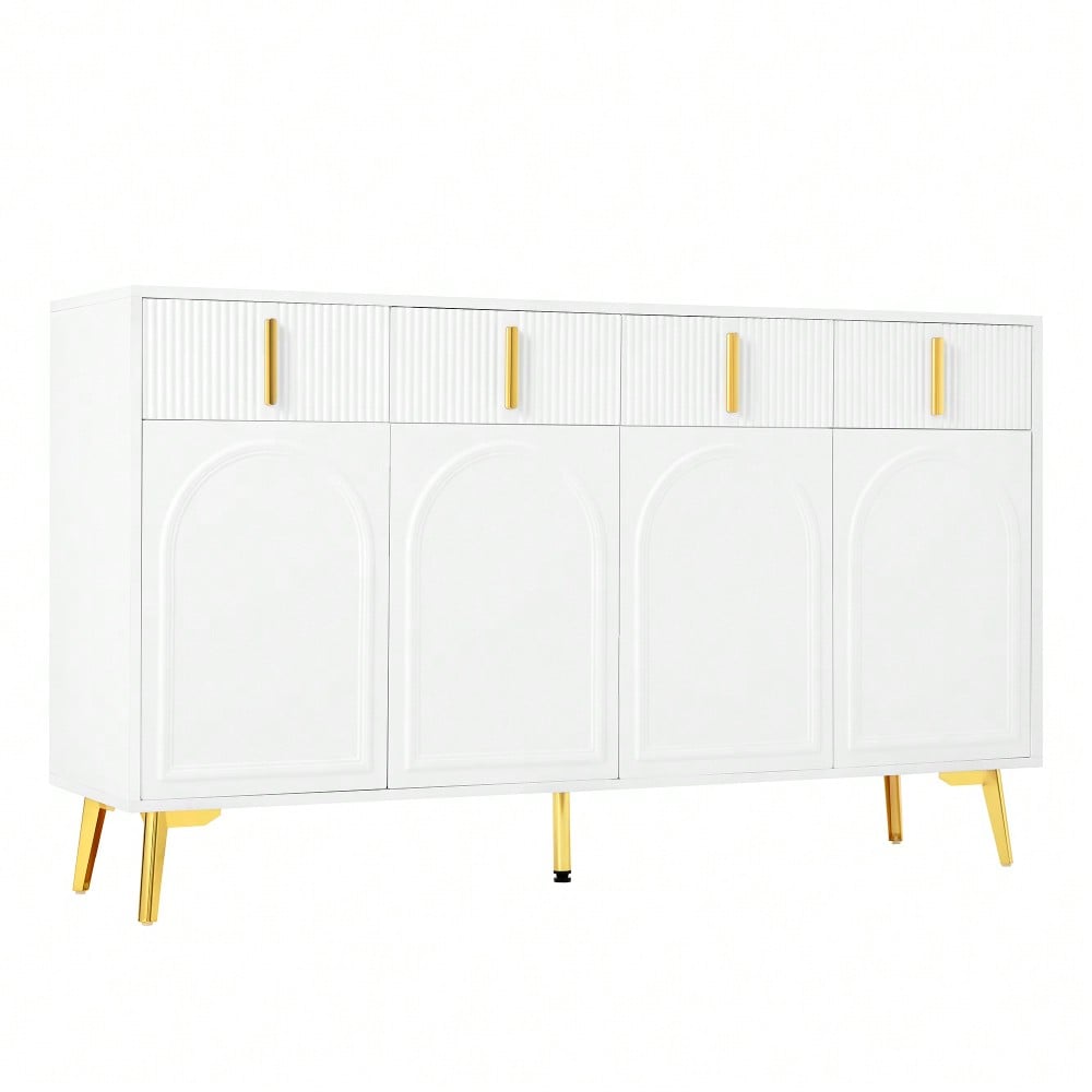Sideboard mit goldenen Griffen und Beinen, 4 Türen, 4 Schubladen, mit herausnehmbarem Laminat, geeignet für Wohn- und Esszimmer, 140*37,8*82 cm.
