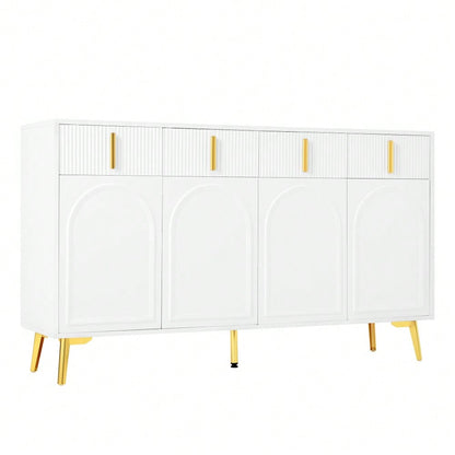 Sideboard mit goldenen Griffen und Beinen, 4 Türen, 4 Schubladen, mit herausnehmbarem Laminat, geeignet für Wohn- und Esszimmer, 140*37,8*82 cm.