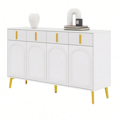 Sideboard mit goldenen Griffen und Beinen, 4 Türen, 4 Schubladen, mit herausnehmbarem Laminat, geeignet für Wohn- und Esszimmer, 140*37,8*82 cm.