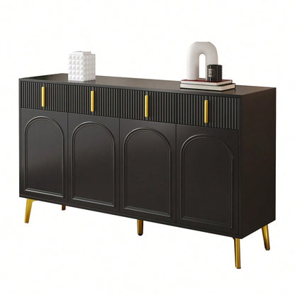 Sideboard mit goldenen Griffen und Beinen, 4 Türen, 4 Schubladen, mit herausnehmbarem Laminat, geeignet für Wohn- und Esszimmer, 140*38*82 cm.