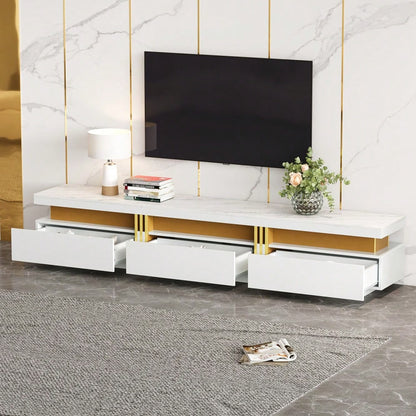 =N625P213324325W  Moderner Lowboard TV-Schrank mit Marmor-Optik, TV-Board, TV-Kommode, 200 x 40 x 42 cm – Für Fernseher bis 90 Zoll, Drei Schubladen und 1 Kabelmanagement