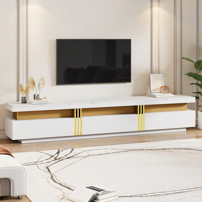 =N625P213324325W  Moderner Lowboard TV-Schrank mit Marmor-Optik, TV-Board, TV-Kommode, 200 x 40 x 42 cm – Für Fernseher bis 90 Zoll, Drei Schubladen und 1 Kabelmanagement