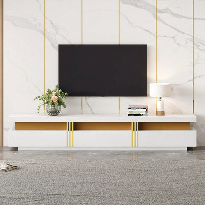 =N625P213324325W  Moderner Lowboard TV-Schrank mit Marmor-Optik, TV-Board, TV-Kommode, 200 x 40 x 42 cm – Für Fernseher bis 90 Zoll, Drei Schubladen und 1 Kabelmanagement