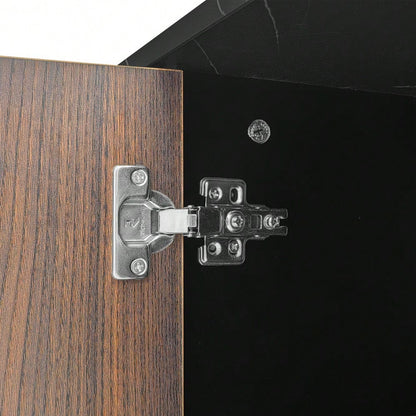 200cm TV-Schrank mit schwarzer Marmoroptik, dunklen Holzmasertüren, verstellbarer LED-Beleuchtung, zwei Türen und zwei Schubladen, geeignet für Staubsaugerroboter