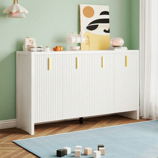 Modernes, minimalistisches weißes Sideboard: die perfekte Kombination aus flexiblem Stauraum und elegantem Design, Sideboard mit goldenen Griffen und verstellbaren Trennwänden