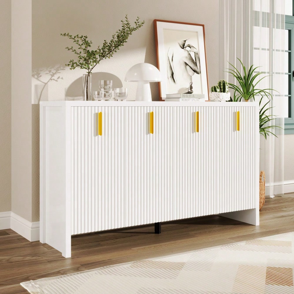 Modernes, minimalistisches weißes Sideboard: die perfekte Kombination aus flexiblem Stauraum und elegantem Design, Sideboard mit goldenen Griffen und verstellbaren Trennwänden