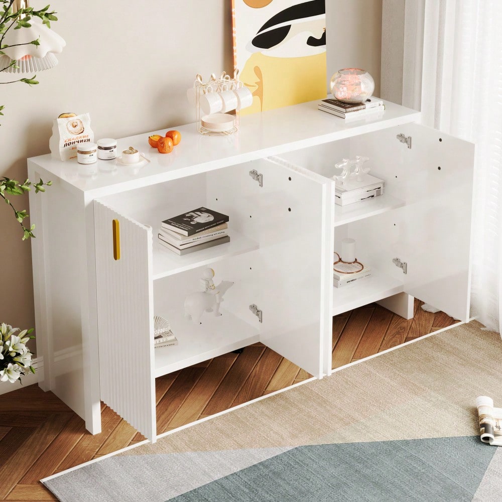 Modernes, minimalistisches weißes Sideboard: die perfekte Kombination aus flexiblem Stauraum und elegantem Design, Sideboard mit goldenen Griffen und verstellbaren Trennwänden