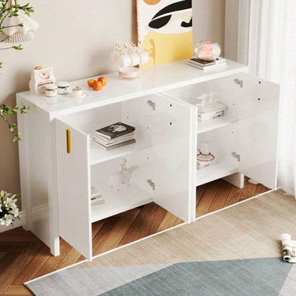 Modernes, minimalistisches weißes Sideboard: die perfekte Kombination aus flexiblem Stauraum und elegantem Design, Sideboard mit goldenen Griffen und verstellbaren Trennwänden