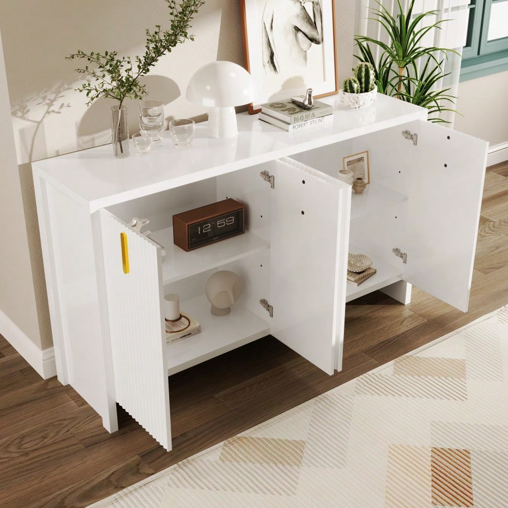 Modernes, minimalistisches weißes Sideboard: die perfekte Kombination aus flexiblem Stauraum und elegantem Design, Sideboard mit goldenen Griffen und verstellbaren Trennwänden