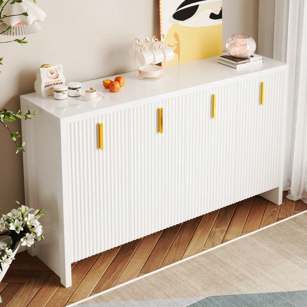 Modernes, minimalistisches weißes Sideboard: die perfekte Kombination aus flexiblem Stauraum und elegantem Design, Sideboard mit goldenen Griffen und verstellbaren Trennwänden