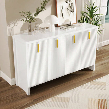 Modernes, minimalistisches weißes Sideboard: die perfekte Kombination aus flexiblem Stauraum und elegantem Design, Sideboard mit goldenen Griffen und verstellbaren Trennwänden