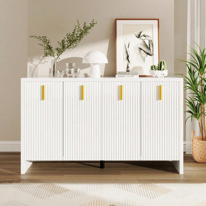 Modernes, minimalistisches weißes Sideboard: die perfekte Kombination aus flexiblem Stauraum und elegantem Design, Sideboard mit goldenen Griffen und verstellbaren Trennwänden