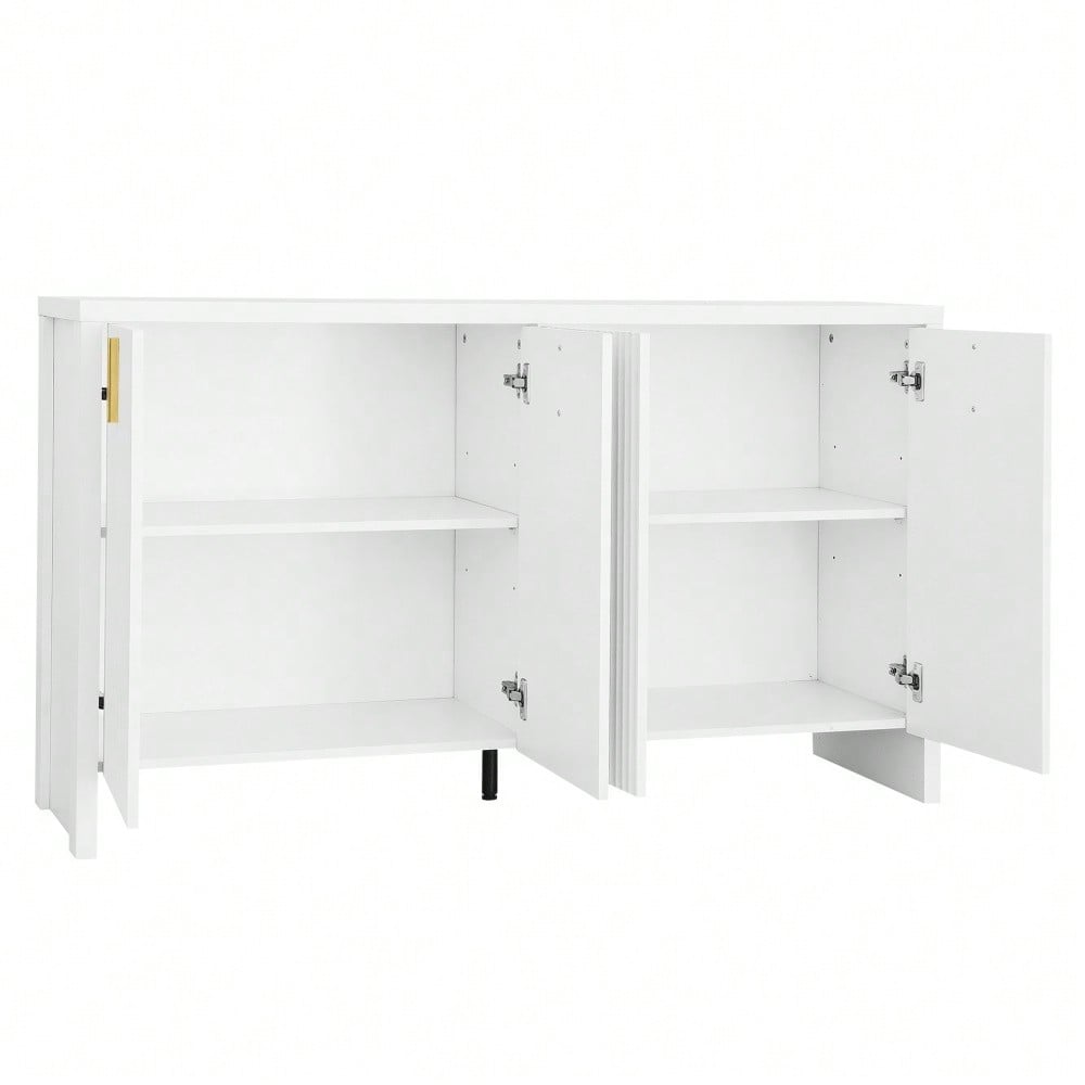 Modernes, minimalistisches weißes Sideboard: die perfekte Kombination aus flexiblem Stauraum und elegantem Design, Sideboard mit goldenen Griffen und verstellbaren Trennwänden