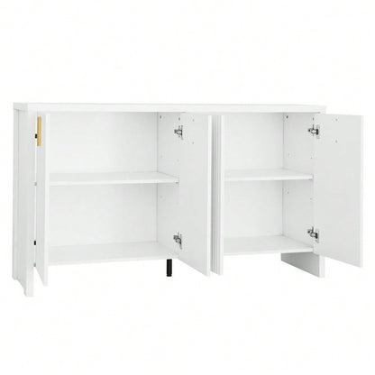 Modernes, minimalistisches weißes Sideboard: die perfekte Kombination aus flexiblem Stauraum und elegantem Design, Sideboard mit goldenen Griffen und verstellbaren Trennwänden