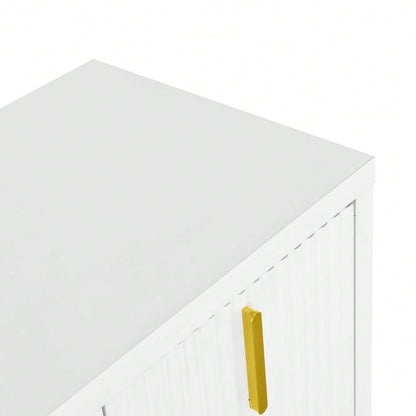 Modernes, minimalistisches weißes Sideboard: die perfekte Kombination aus flexiblem Stauraum und elegantem Design, Sideboard mit goldenen Griffen und verstellbaren Trennwänden