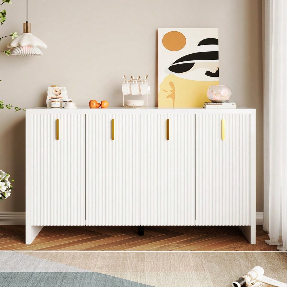 Modernes, minimalistisches weißes Sideboard: die perfekte Kombination aus flexiblem Stauraum und elegantem Design, Sideboard mit goldenen Griffen und verstellbaren Trennwänden