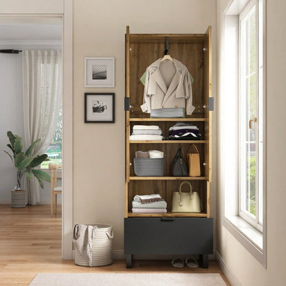 Garderobenschrank-1St, 1 Schubkästen, Ein Fach mit verstellbaren Einlegeböden,mit Kleiderstange