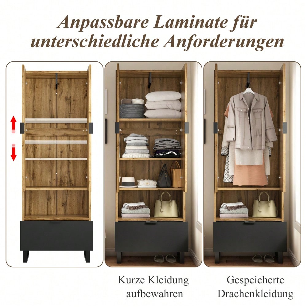 Garderobenschrank-1St, 1 Schubkästen, Ein Fach mit verstellbaren Einlegeböden,mit Kleiderstange