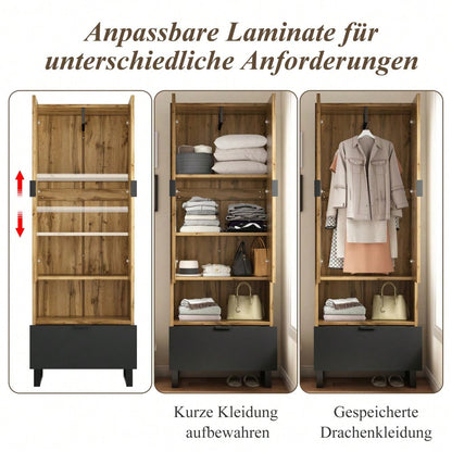 Garderobenschrank-1St, 1 Schubkästen, Ein Fach mit verstellbaren Einlegeböden,mit Kleiderstange