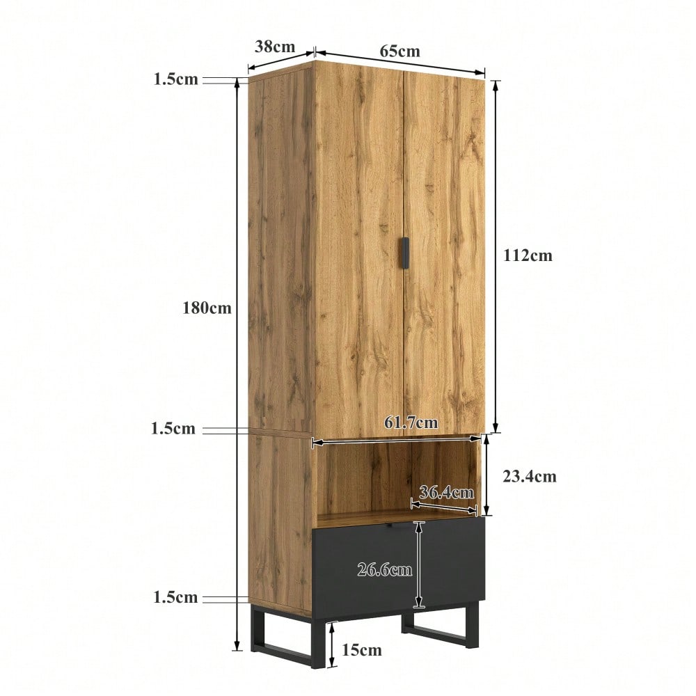 Garderobenschrank-1St, 1 Schubkästen, Ein Fach mit verstellbaren Einlegeböden,mit Kleiderstange