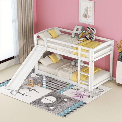 =(WX000303AAK-1) Etagenbett für Kinder und Jugendliche, Kinderbett mit Rutsche, Massivholzrahmen, einfache Montage, 90x200cm, weiß