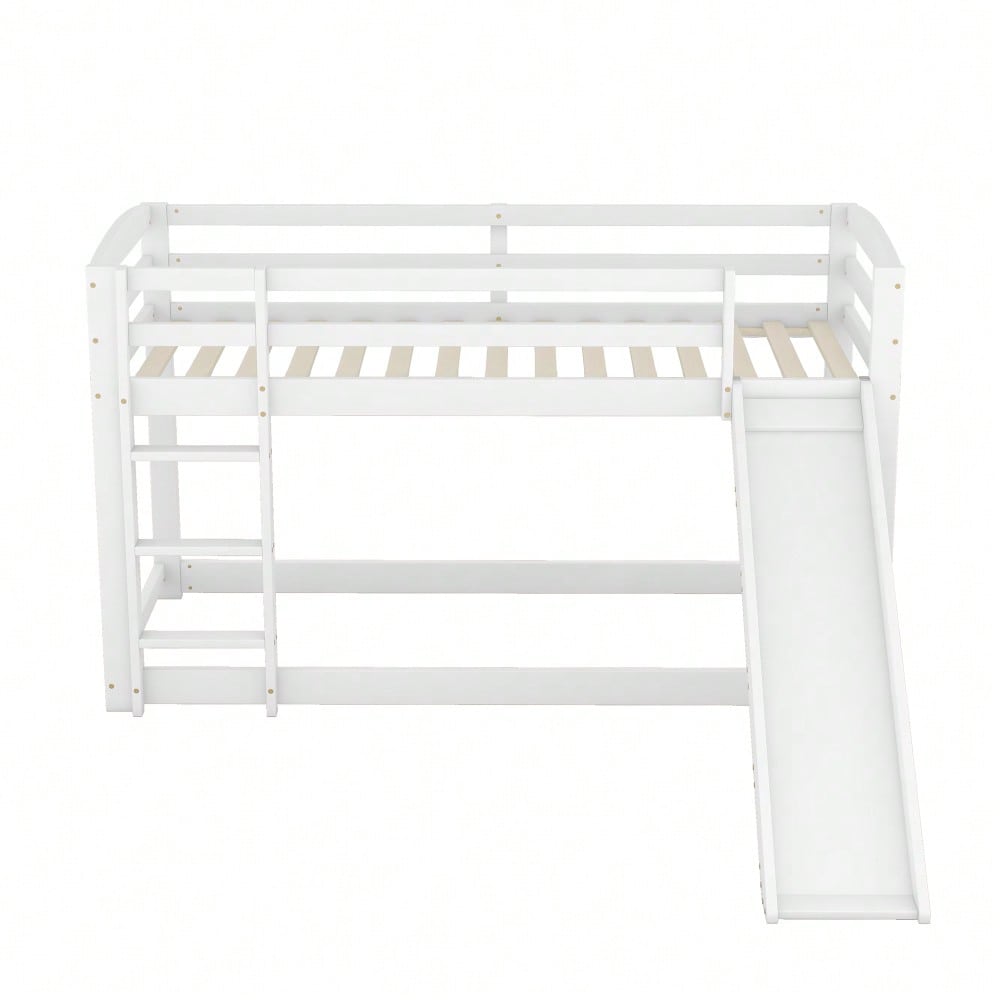 =(WX000303AAK-1) Etagenbett für Kinder und Jugendliche, Kinderbett mit Rutsche, Massivholzrahmen, einfache Montage, 90x200cm, weiß