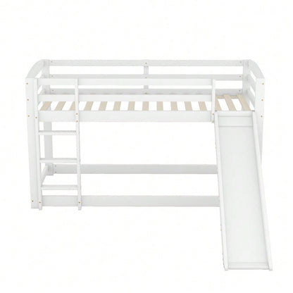 =(WX000303AAK-1) Etagenbett für Kinder und Jugendliche, Kinderbett mit Rutsche, Massivholzrahmen, einfache Montage, 90x200cm, weiß