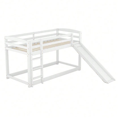 =(WX000303AAK-1) Etagenbett für Kinder und Jugendliche, Kinderbett mit Rutsche, Massivholzrahmen, einfache Montage, 90x200cm, weiß