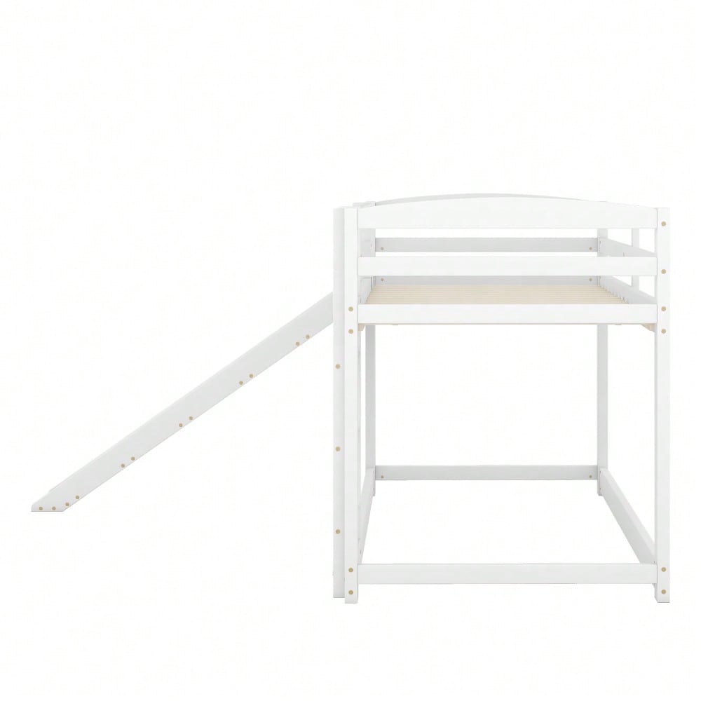 =(WX000303AAK-1) Etagenbett für Kinder und Jugendliche, Kinderbett mit Rutsche, Massivholzrahmen, einfache Montage, 90x200cm, weiß