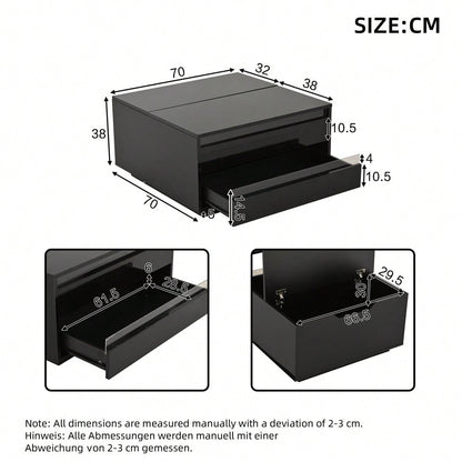 70*70*38cm Wohnzimmer-Couchtisch, Anhebbarer kaffeetisch mit LED-Lichtleiste,Sofatisch mit 1 Schublade,Hochglanz-Beistelltisch mit verstecktem Stauraum und hochklappbaren Türen,Schwarz