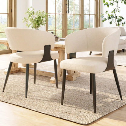 Hochwertiger Flanell (2 Stück) Esszimmerstuhl Schminkstuhl Frisiertisch Ergonomischer Stuhl Leichter Luxusstuhl Gebogene Rückenlehne, Beige/Grau