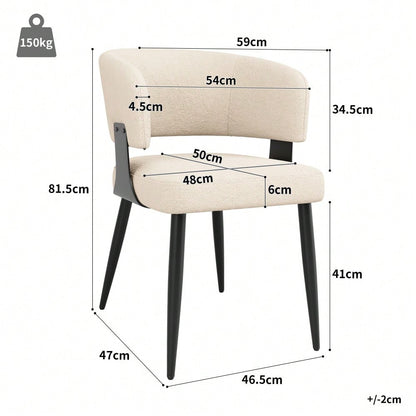 Hochwertiger Flanell (2 Stück) Esszimmerstuhl Schminkstuhl Frisiertisch Ergonomischer Stuhl Leichter Luxusstuhl Gebogene Rückenlehne, Beige/Grau