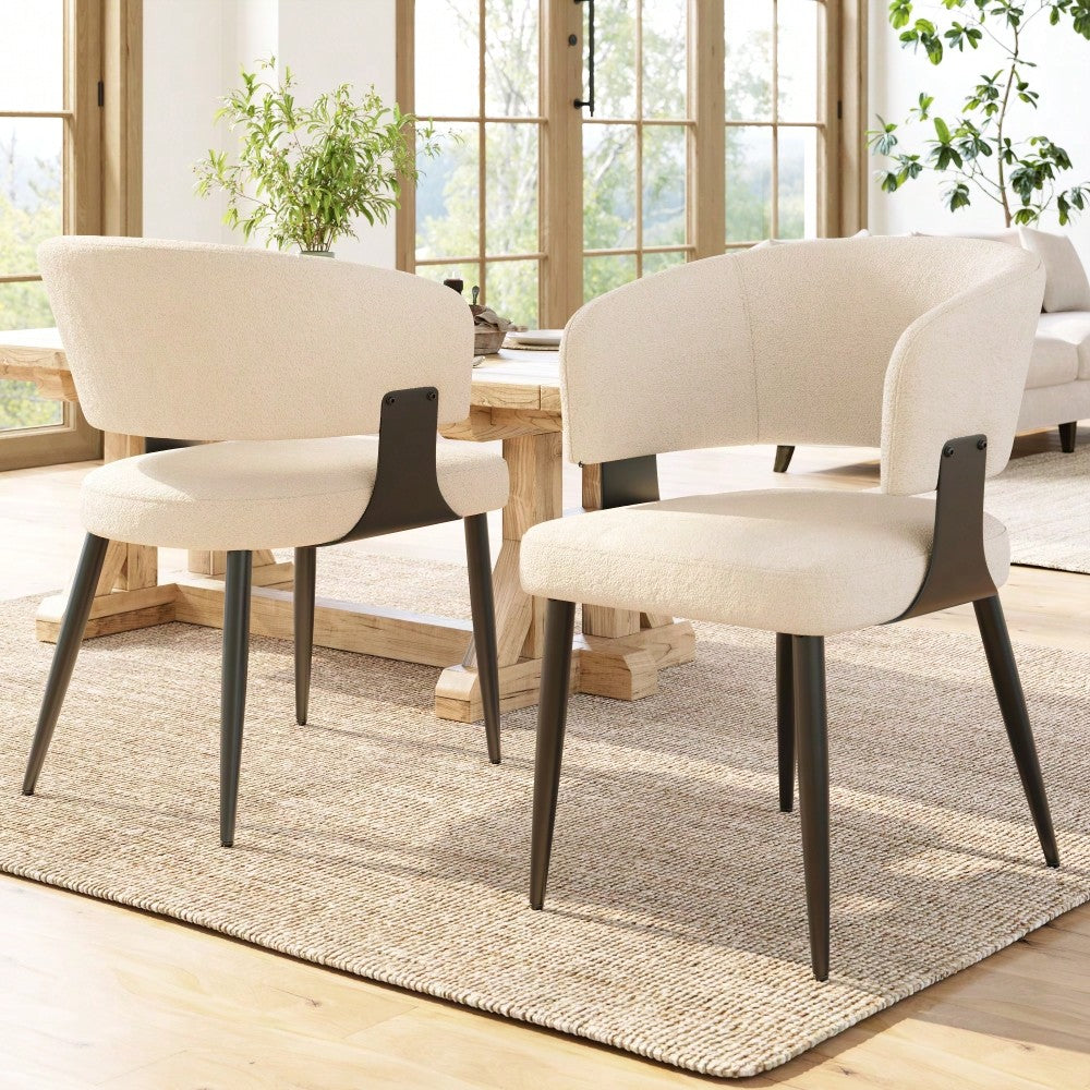 Hochwertiger Flanell (2 Stück) Esszimmerstuhl Schminkstuhl Frisiertisch Ergonomischer Stuhl Leichter Luxusstuhl Gebogene Rückenlehne, Beige/Grau