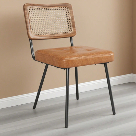 Esszimmerstuhl aus Kunstleder (2 Stück) Rattan-Loungesessel Schminkstuhl Ergonomischer Stuhl Leichter Luxusstuhl Retro-Stuhl