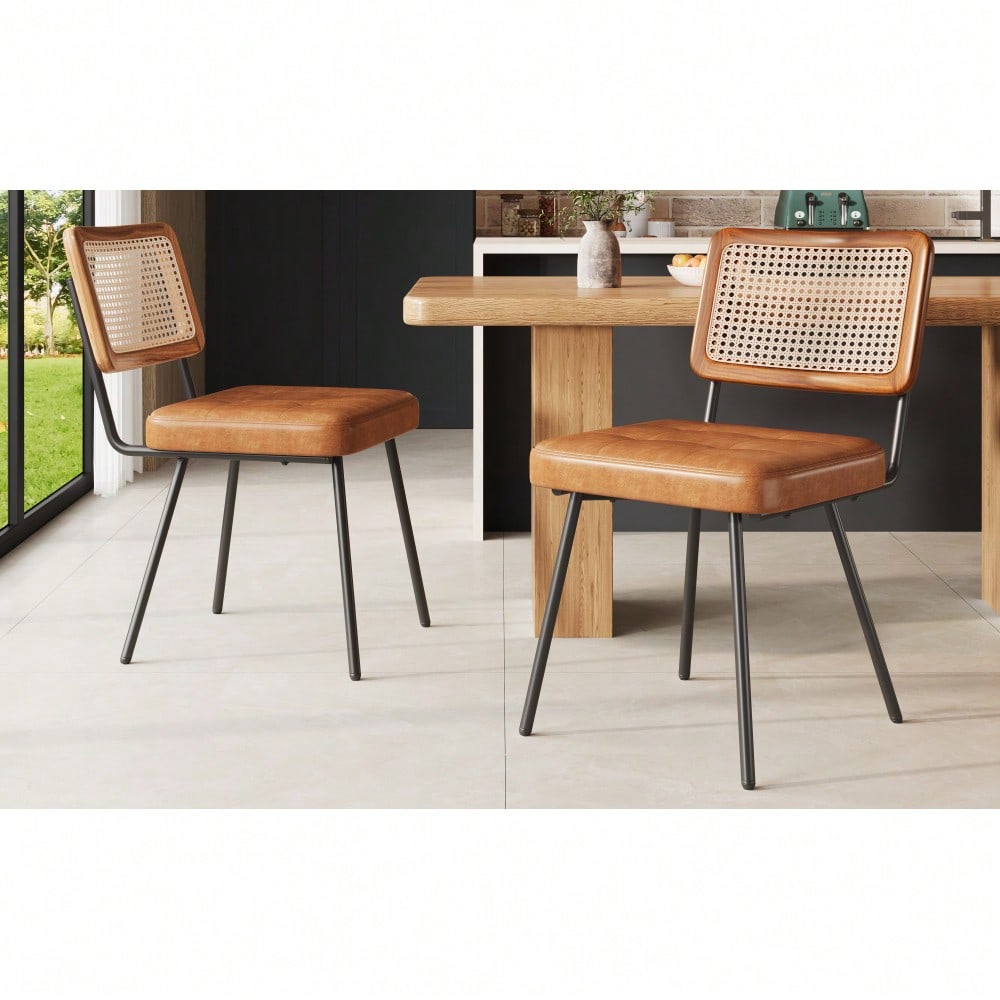 Esszimmerstuhl aus Kunstleder (2 Stück) Rattan-Loungesessel Schminkstuhl Ergonomischer Stuhl Leichter Luxusstuhl Retro-Stuhl