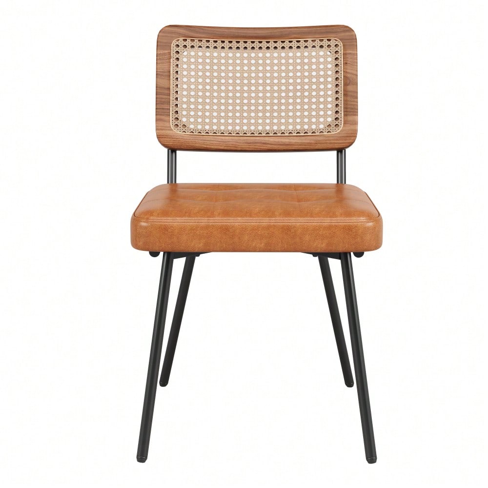 Esszimmerstuhl aus Kunstleder (2 Stück) Rattan-Loungesessel Schminkstuhl Ergonomischer Stuhl Leichter Luxusstuhl Retro-Stuhl