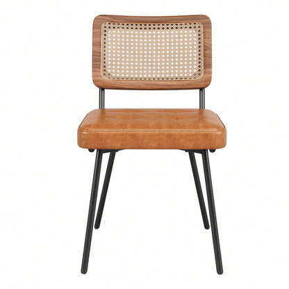 Esszimmerstuhl aus Kunstleder (2 Stück) Rattan-Loungesessel Schminkstuhl Ergonomischer Stuhl Leichter Luxusstuhl Retro-Stuhl