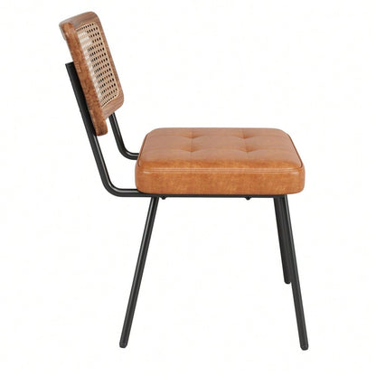 Esszimmerstuhl aus Kunstleder (2 Stück) Rattan-Loungesessel Schminkstuhl Ergonomischer Stuhl Leichter Luxusstuhl Retro-Stuhl