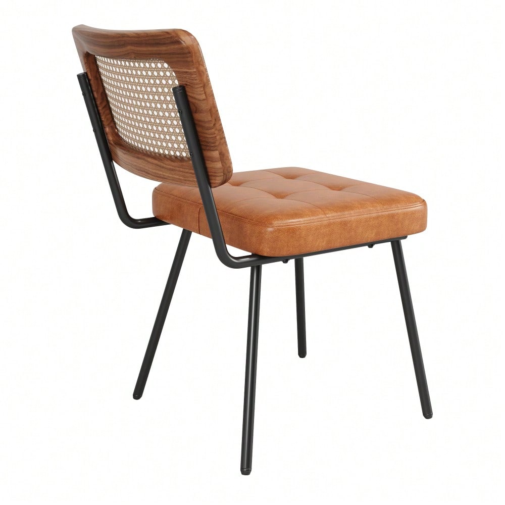 Esszimmerstuhl aus Kunstleder (2 Stück) Rattan-Loungesessel Schminkstuhl Ergonomischer Stuhl Leichter Luxusstuhl Retro-Stuhl